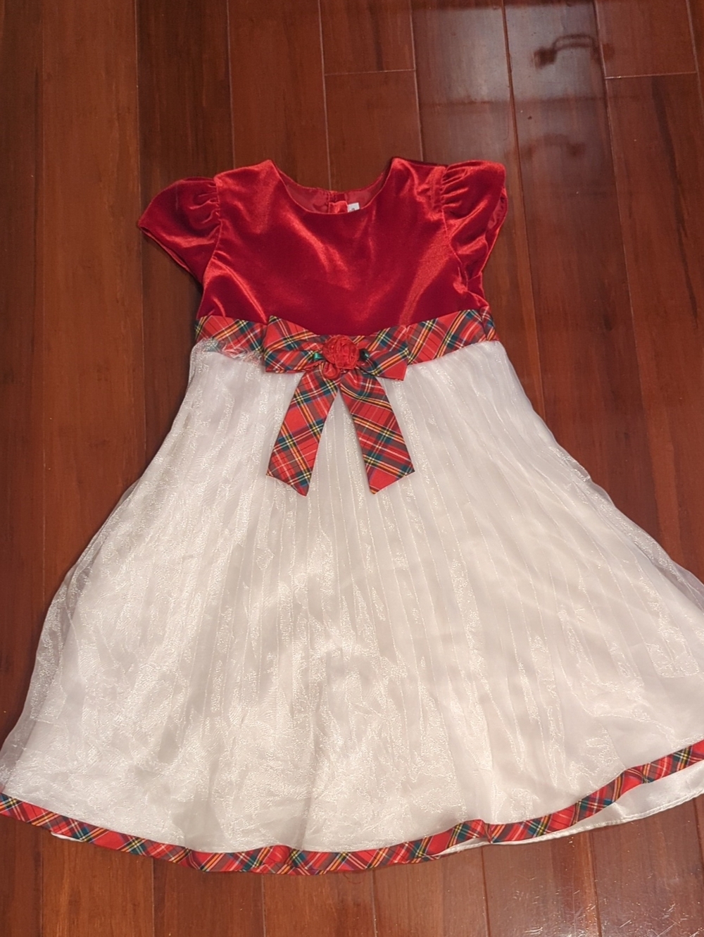 Youngland Red Velvet Girls Party Dress with Satin Trim